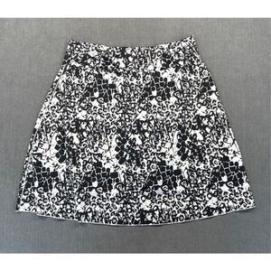 Animal Print A‎ Line Midi Skirt Women XL Black White Stretchy Cotton Workwear